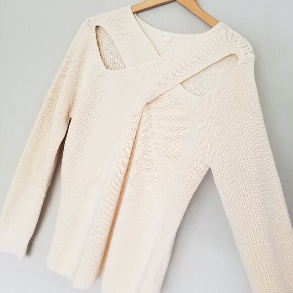 COS Cut-out Jumper M 100% Organic Cotton Draped Panel Sweater Cream Ivory $115 - Picture 11 of 16